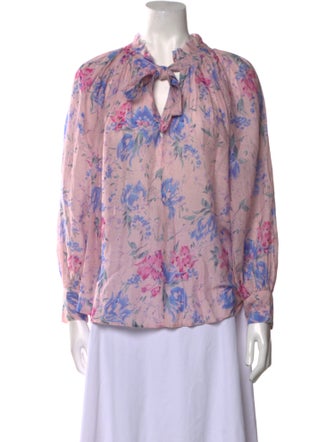 LoveShackFancy Floral Print Mock Neck Blouse