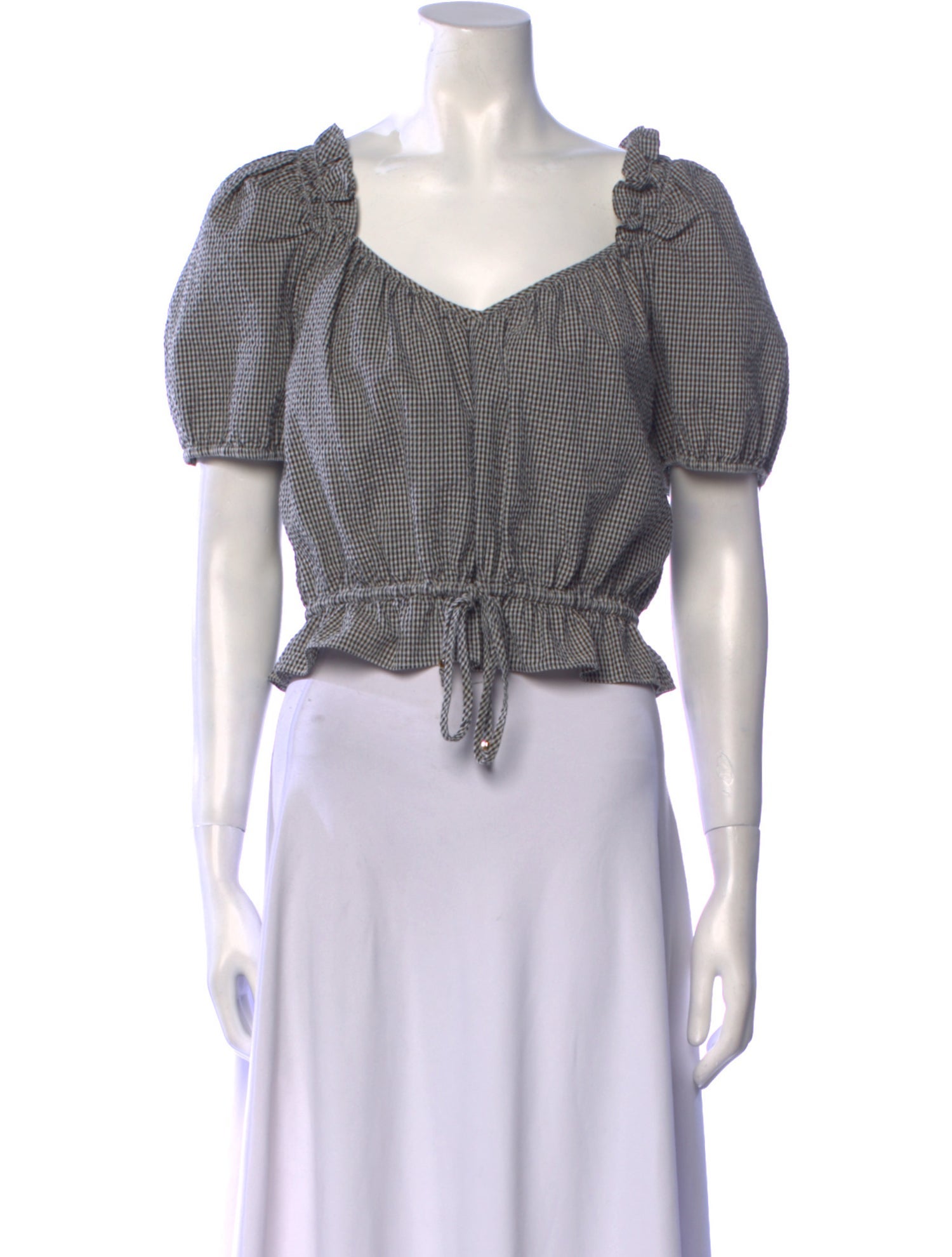 LoveShackFancy Plaid Print Square Neckline Crop Top