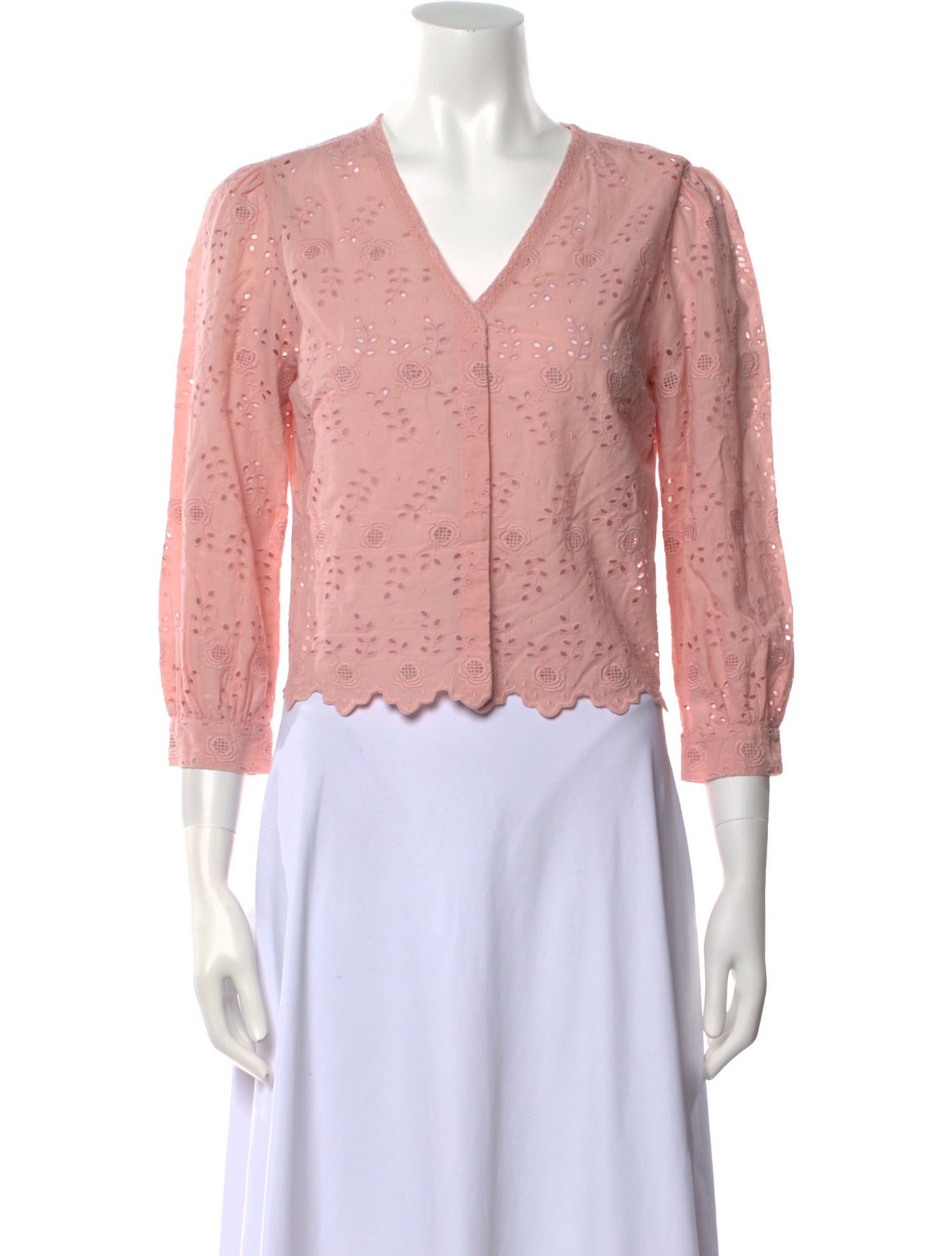 LoveShackFancy Lace Pattern V-Neck Crop Top