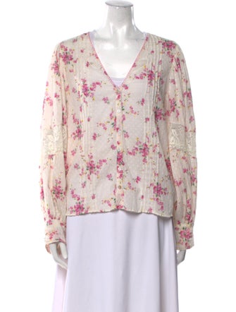 LoveShackFancy Floral Print V-Neck Blouse
