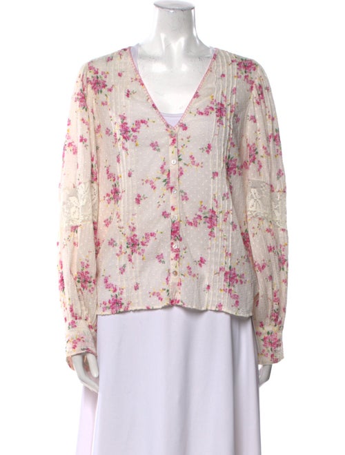 LoveShackFancy Floral Print V-Neck Blouse