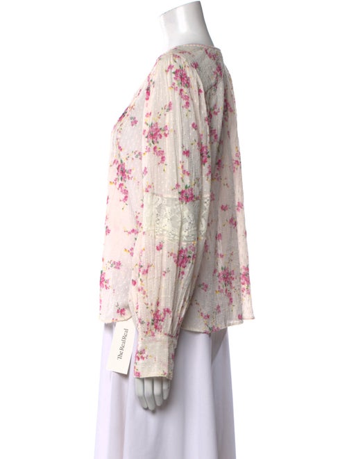LoveShackFancy Floral Print V-Neck Blouse