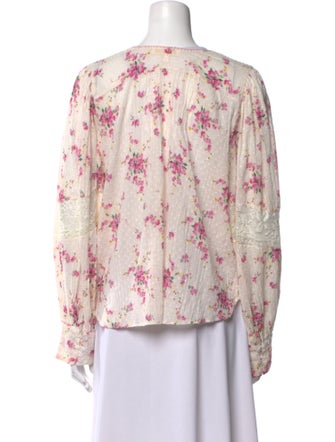 LoveShackFancy Floral Print V-Neck Blouse