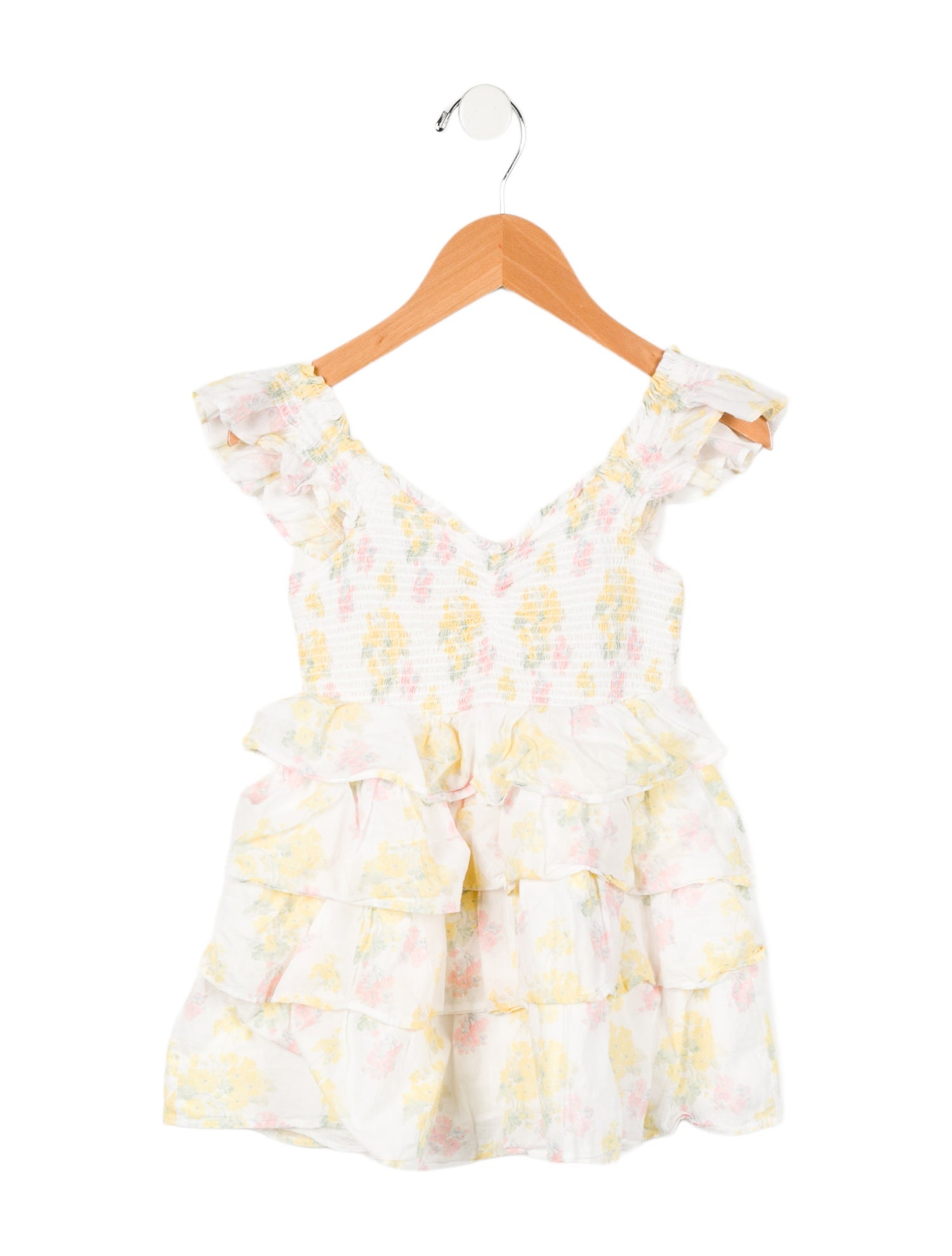 LoveShackFancy Girls Flower Print Ruffle Trim Dress
