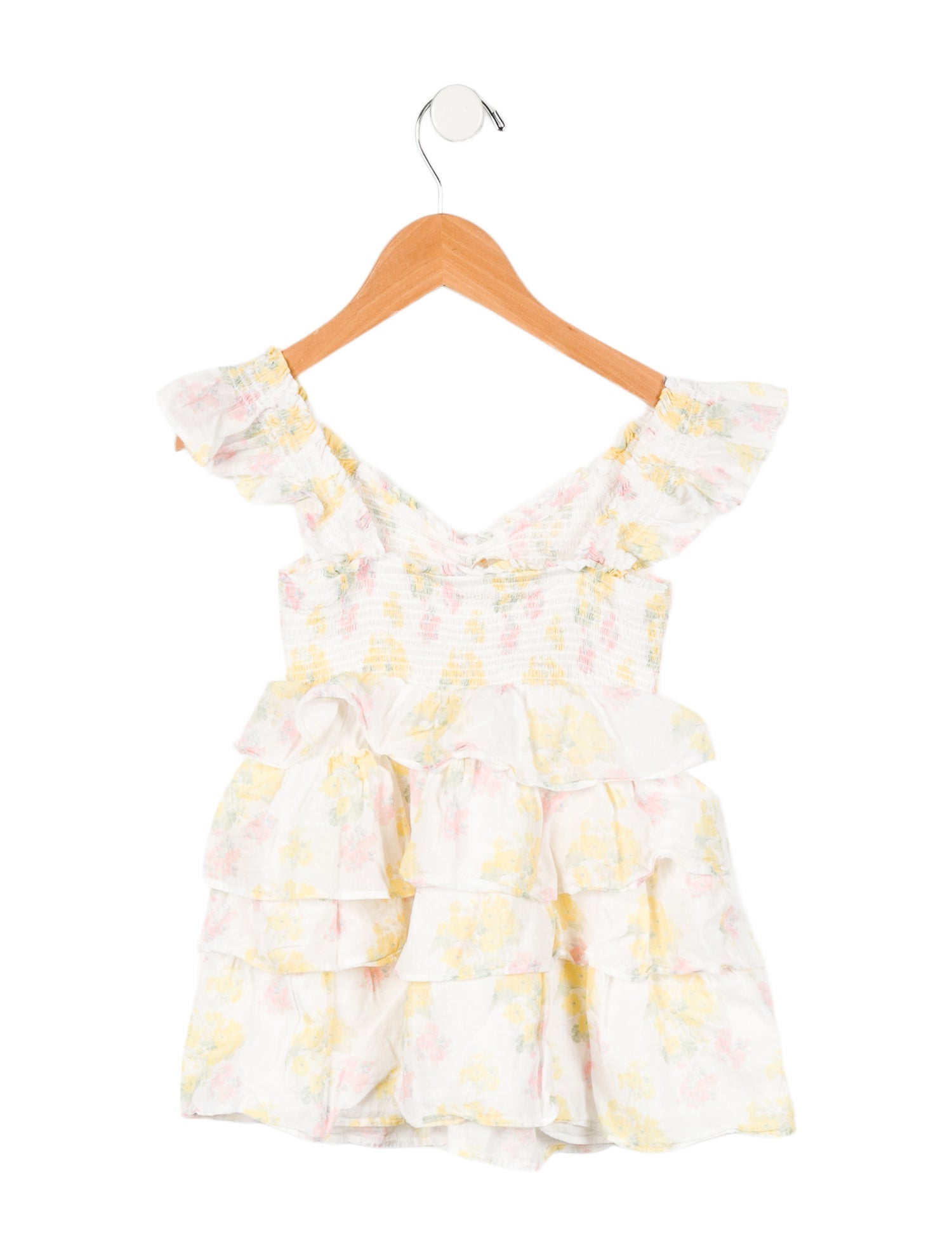 LoveShackFancy Girls Flower Print Ruffle Trim Dress