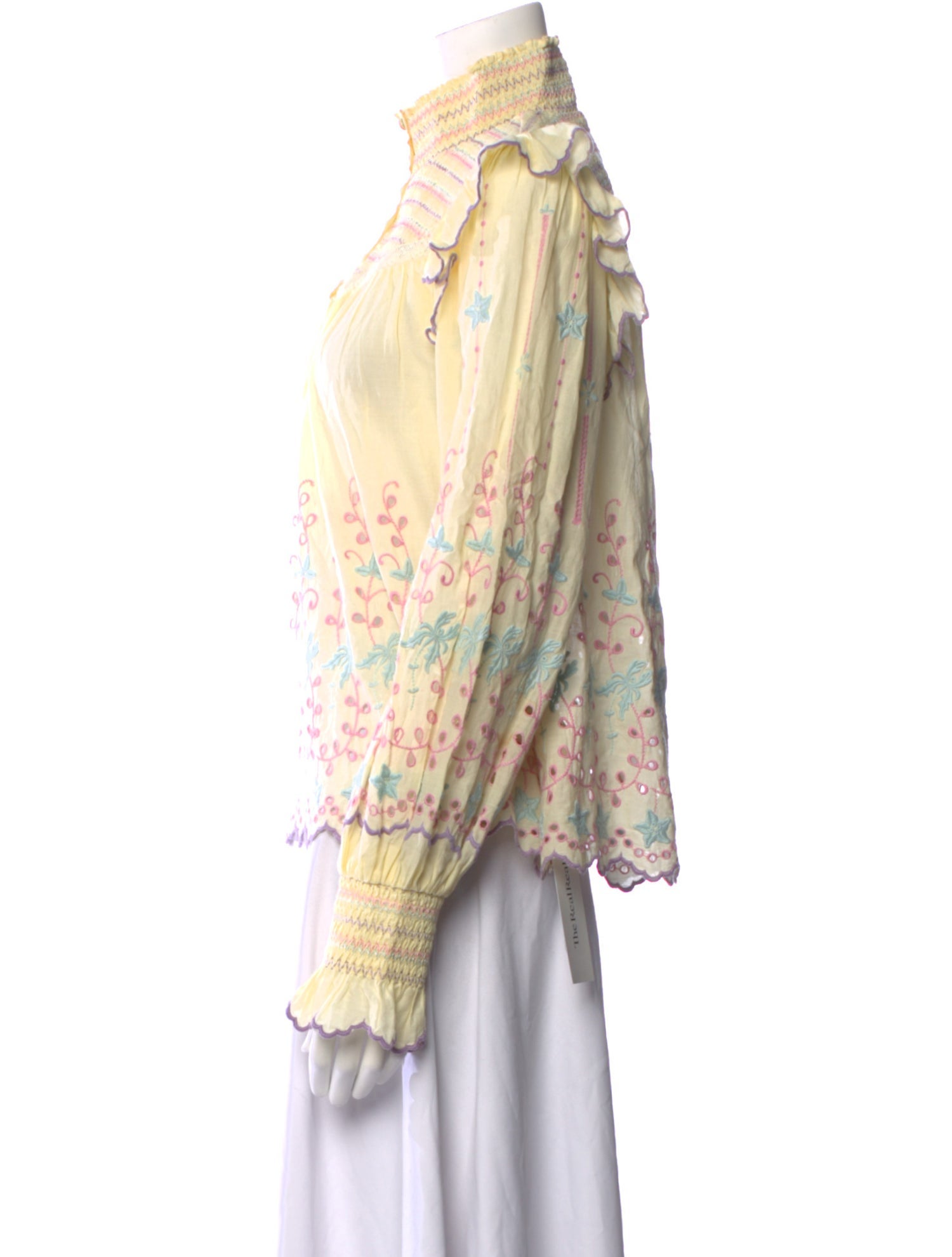 LoveShackFancy Floral Print Mock Neck Blouse