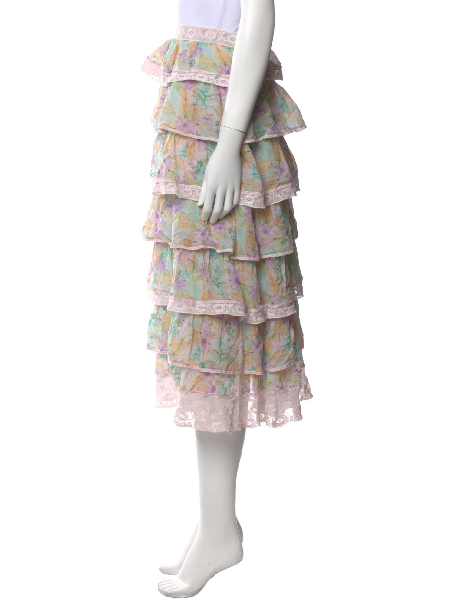 LoveShackFancy Floral Print Midi Length Skirt