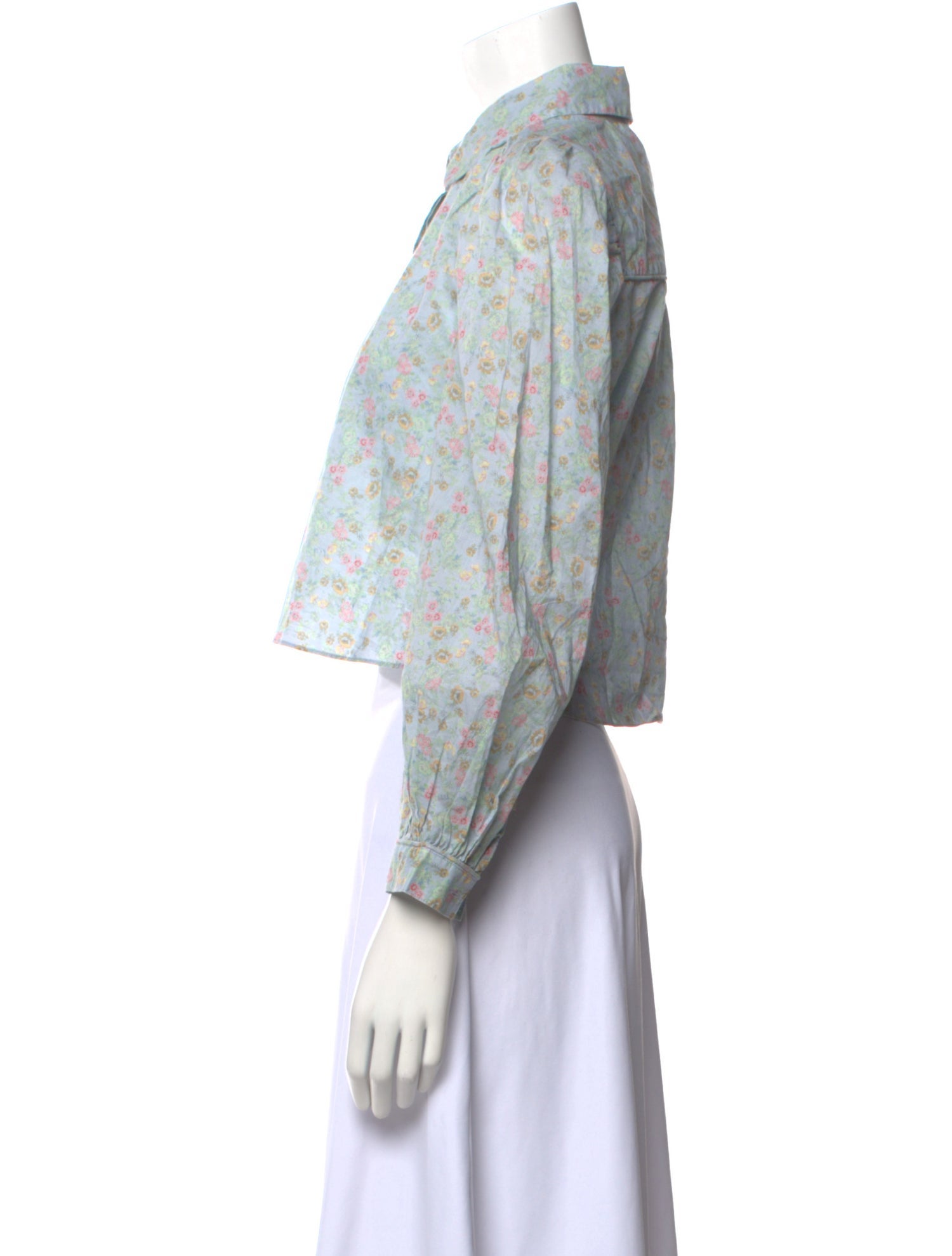 LoveShackFancy Floral Print Long Sleeve Crop Top