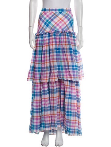LoveShackFancy Skirts Plaid Print Long Skirt M