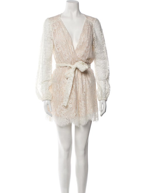 LoveShackFancy Lace Pattern Plunge Neckline Romper