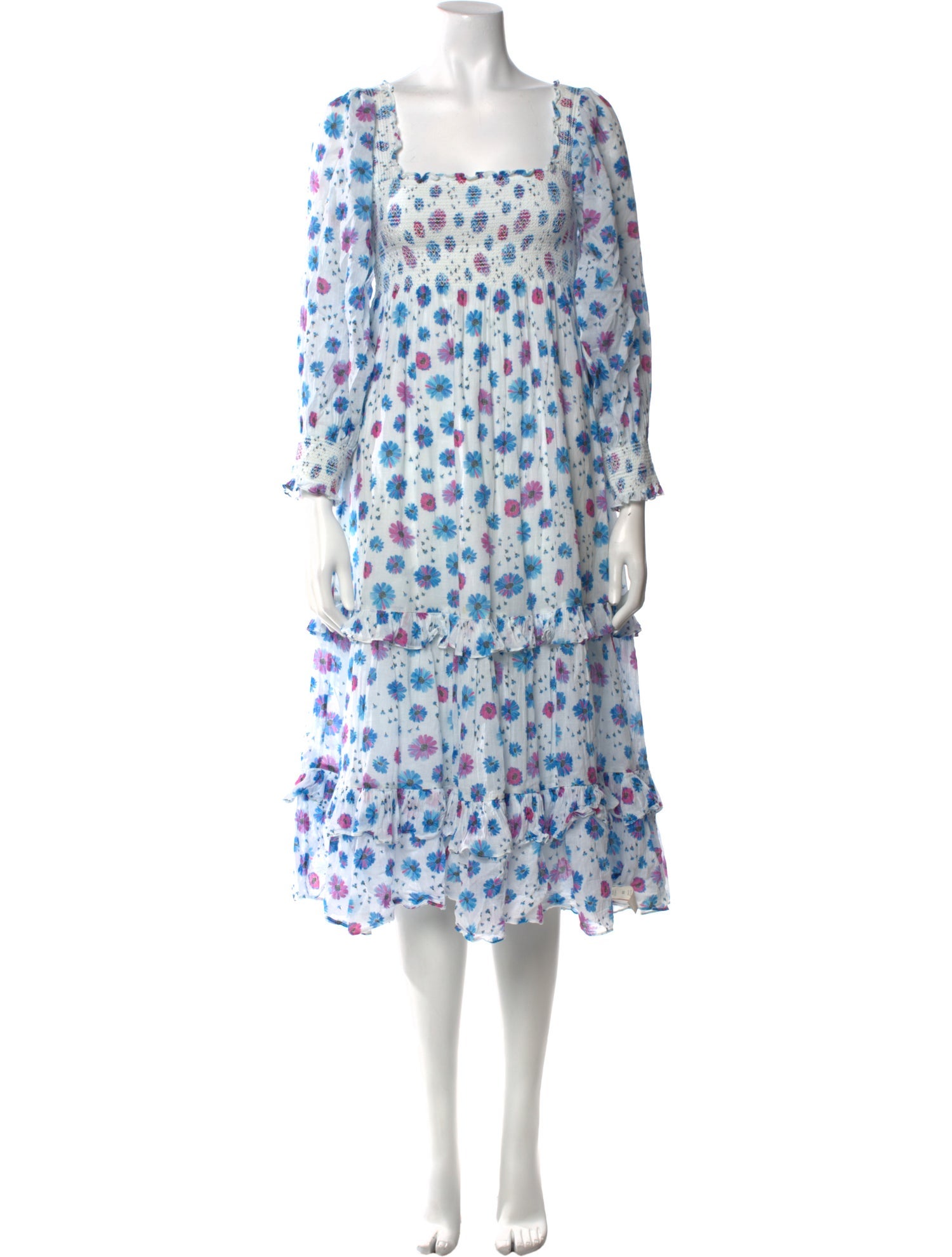 LoveShackFancy Floral Print Midi Length Dress