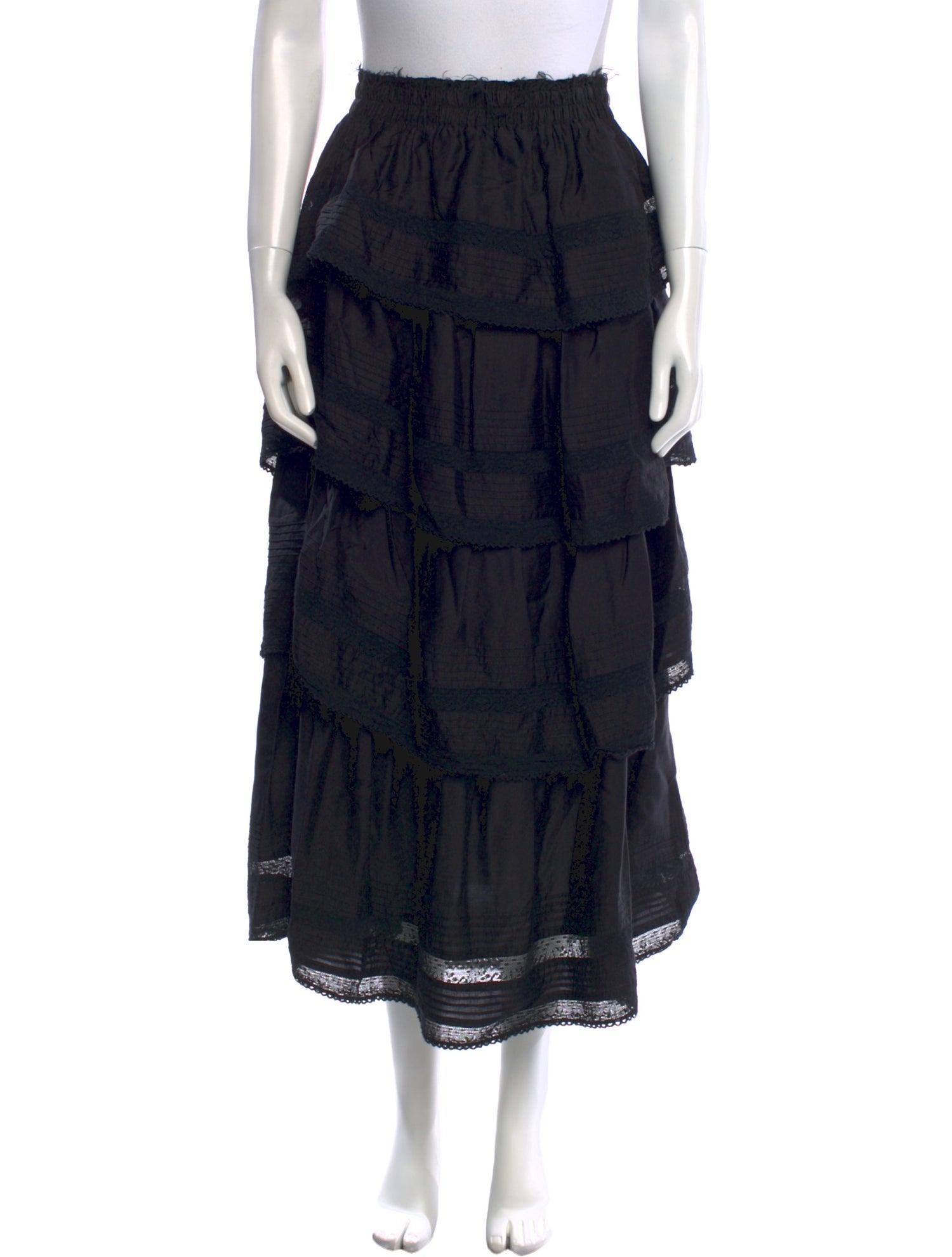 LoveShackFancy Raw-Edge Trim Midi Length Skirt