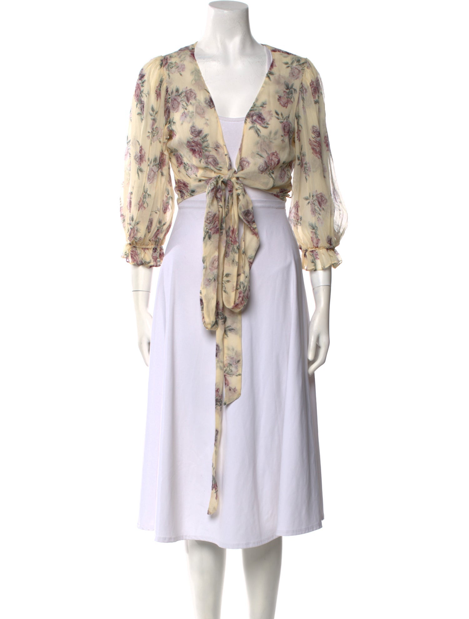 LoveShackFancy Silk Floral Print Crop Top