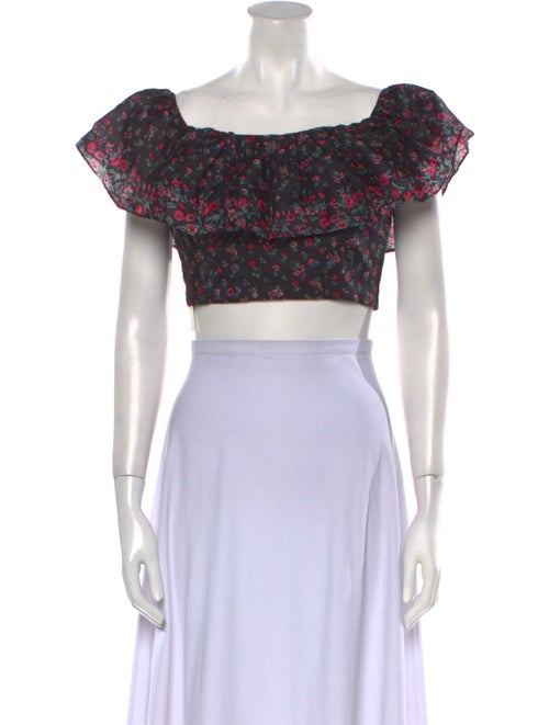 LoveShackFancy Floral Print Square Neckline Crop Top