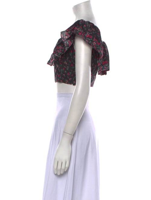 LoveShackFancy Floral Print Square Neckline Crop Top