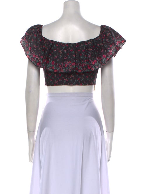 LoveShackFancy Floral Print Square Neckline Crop Top