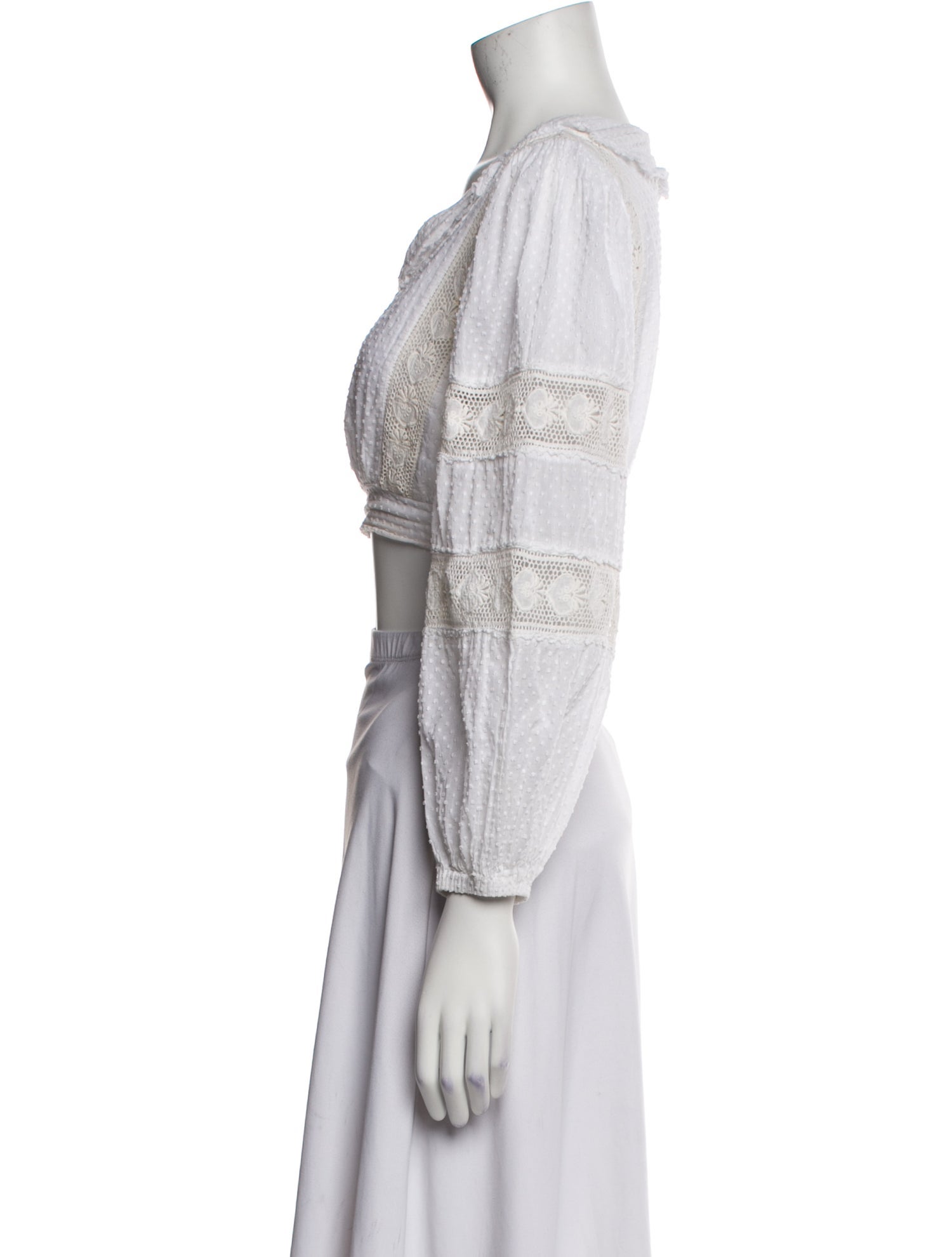 LoveShackFancy V-Neck Three-Quarter Sleeve Crop Top