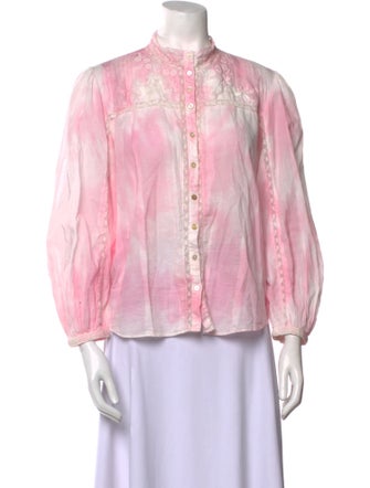 LoveShackFancy Tie-Dye Print Mock Neck Button-Up Top