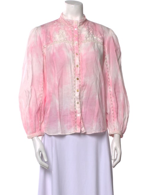 LoveShackFancy Tie-Dye Print Mock Neck Button-Up Top