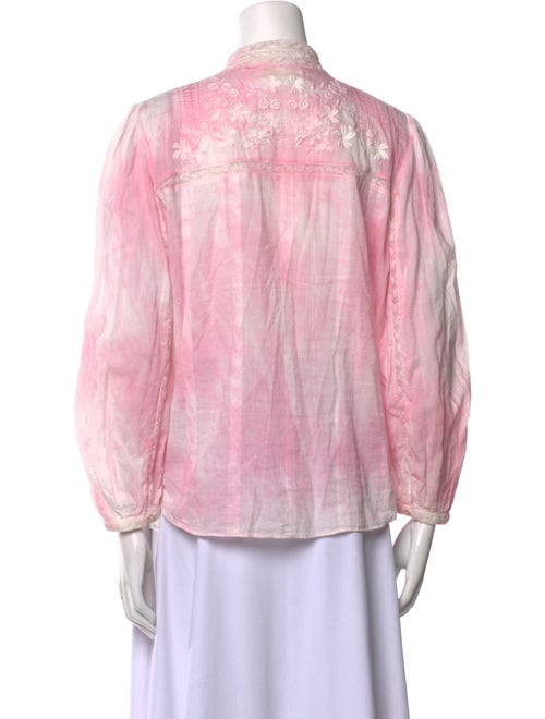 LoveShackFancy Tie-Dye Print Mock Neck Button-Up Top