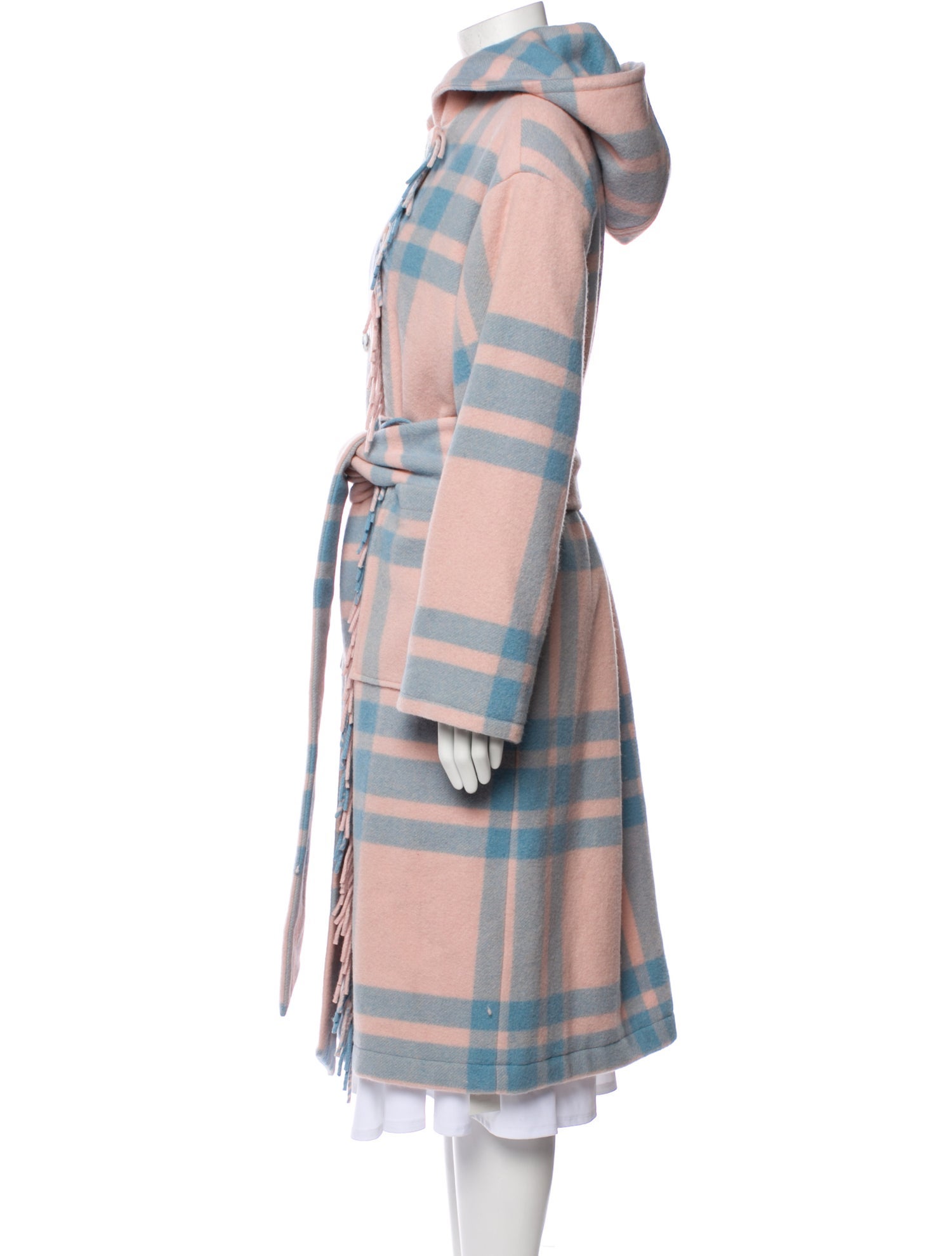 LoveShackFancy Wool Plaid Print Trench Coat