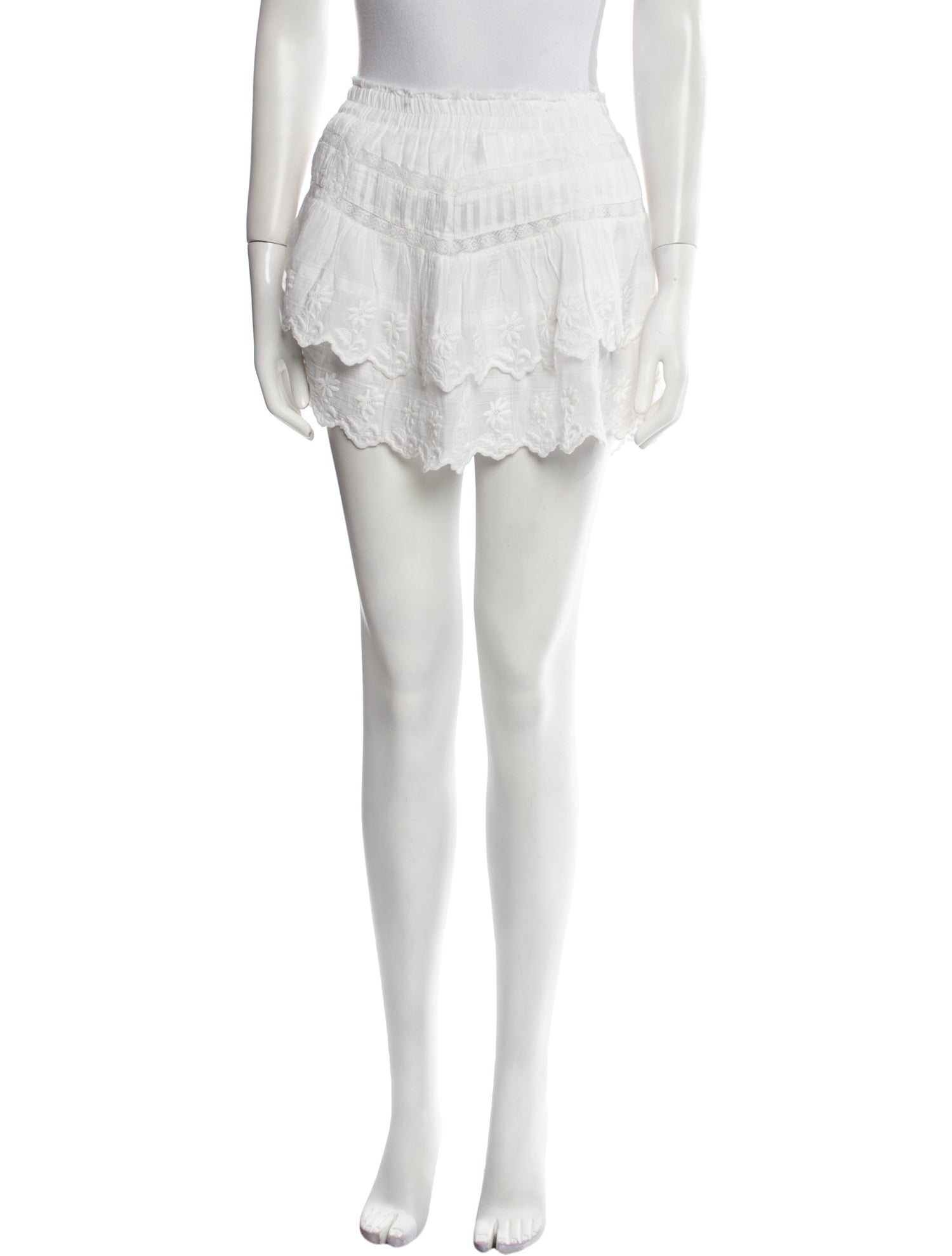 LoveShackFancy Embroidered Accent Mini Skirt