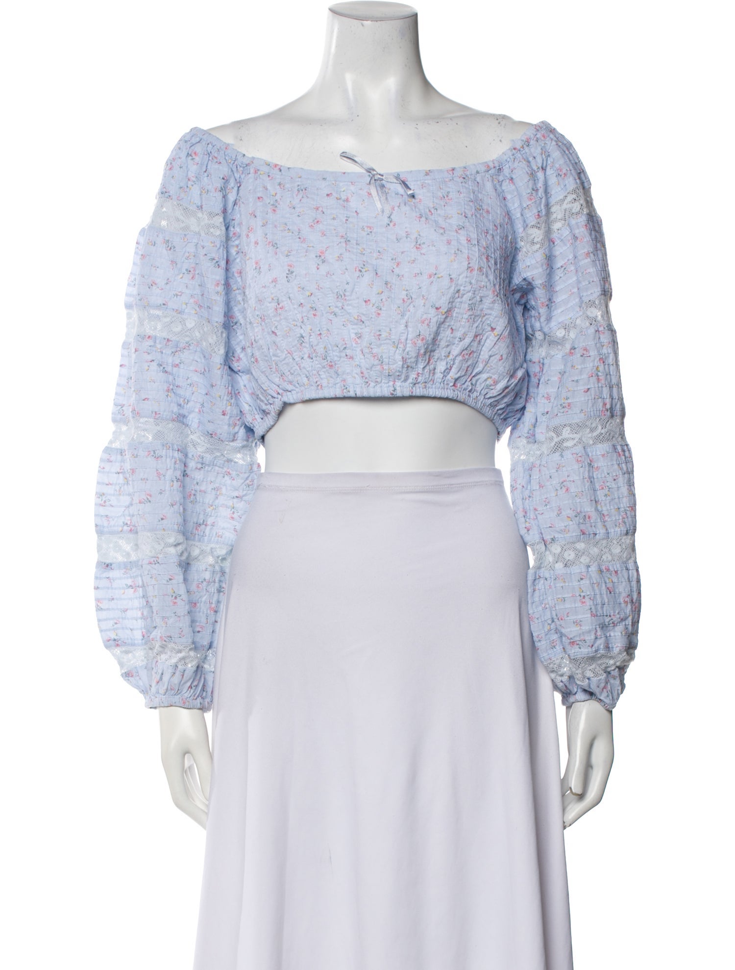 LoveShackFancy Floral Print Scoop Neck Crop Top