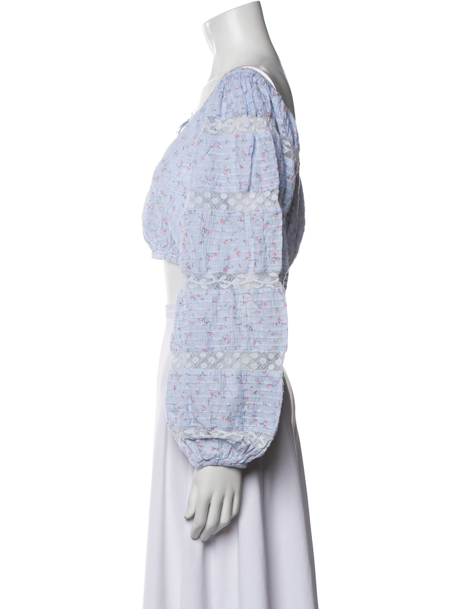 LoveShackFancy Floral Print Scoop Neck Crop Top