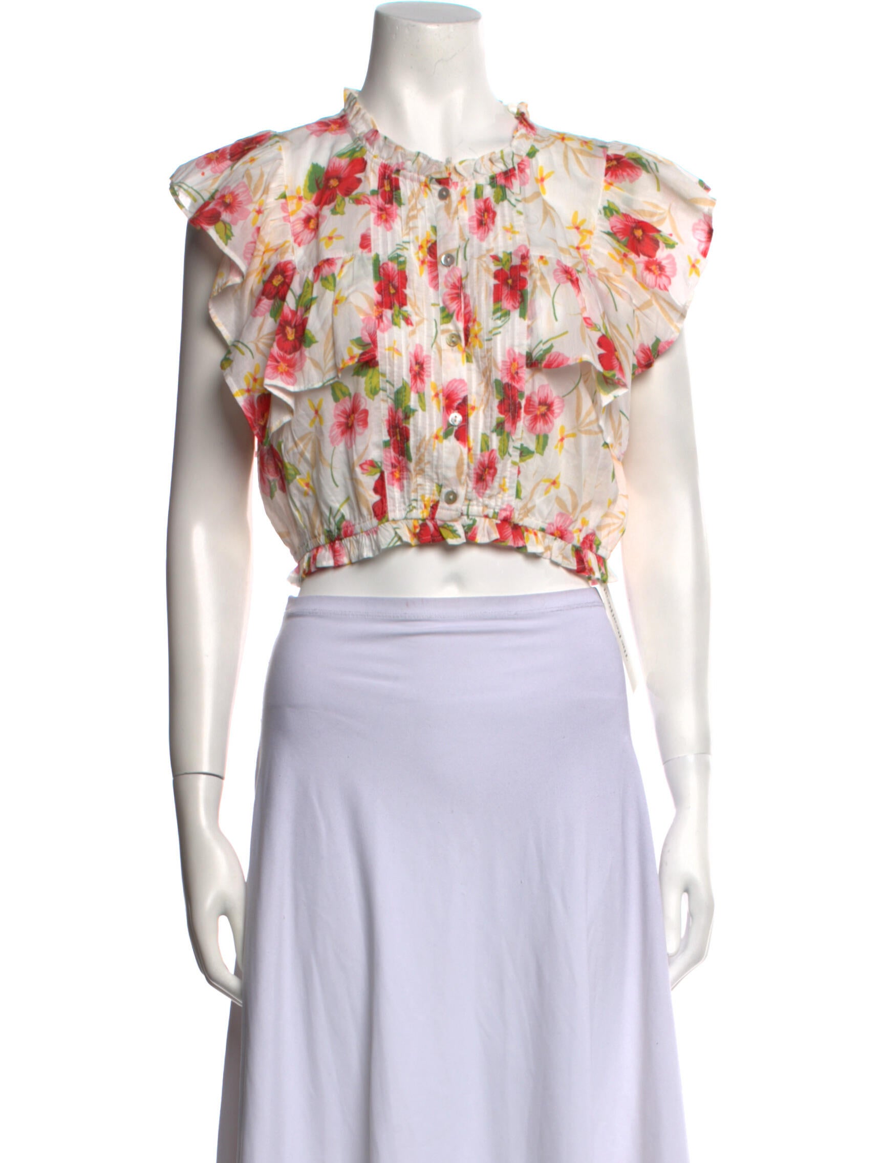 LoveShackFancy Floral Print Mock Neck Crop Top