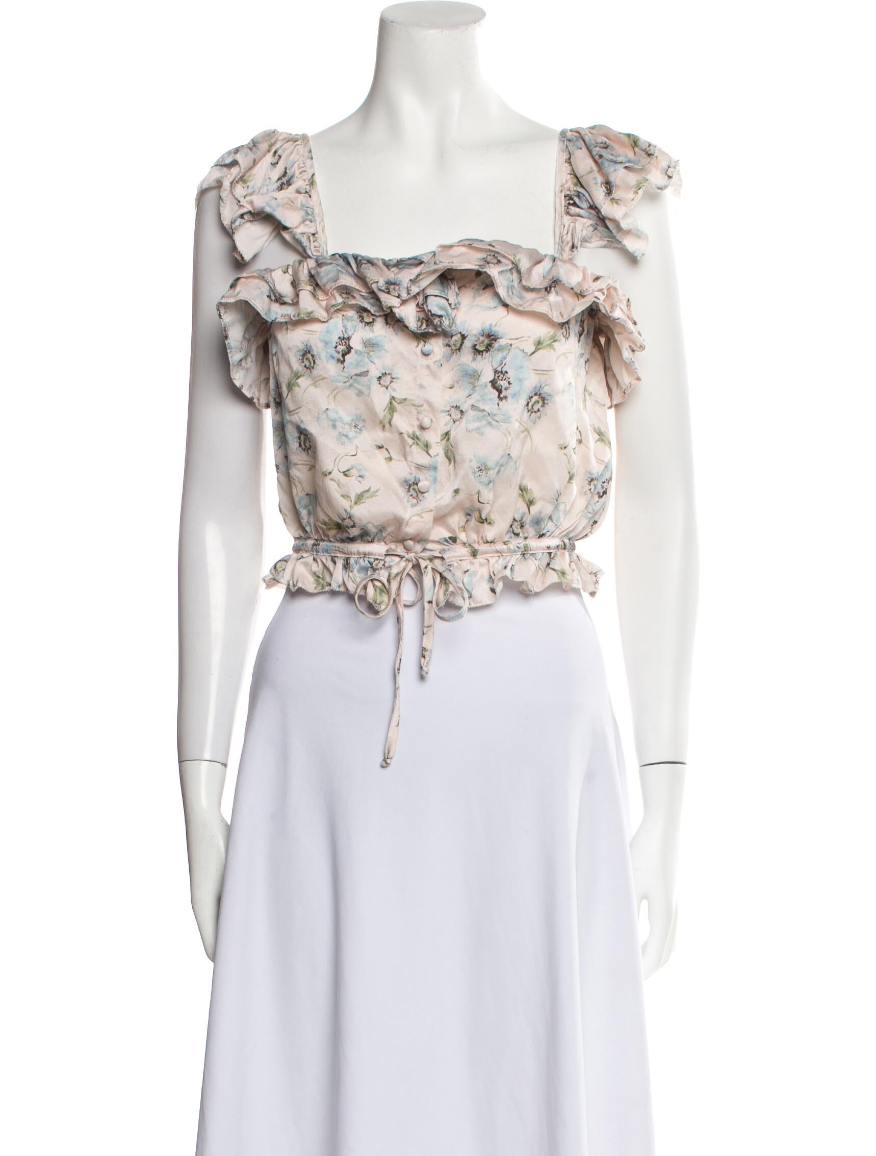 LoveShackFancy Silk Floral Print Crop Top