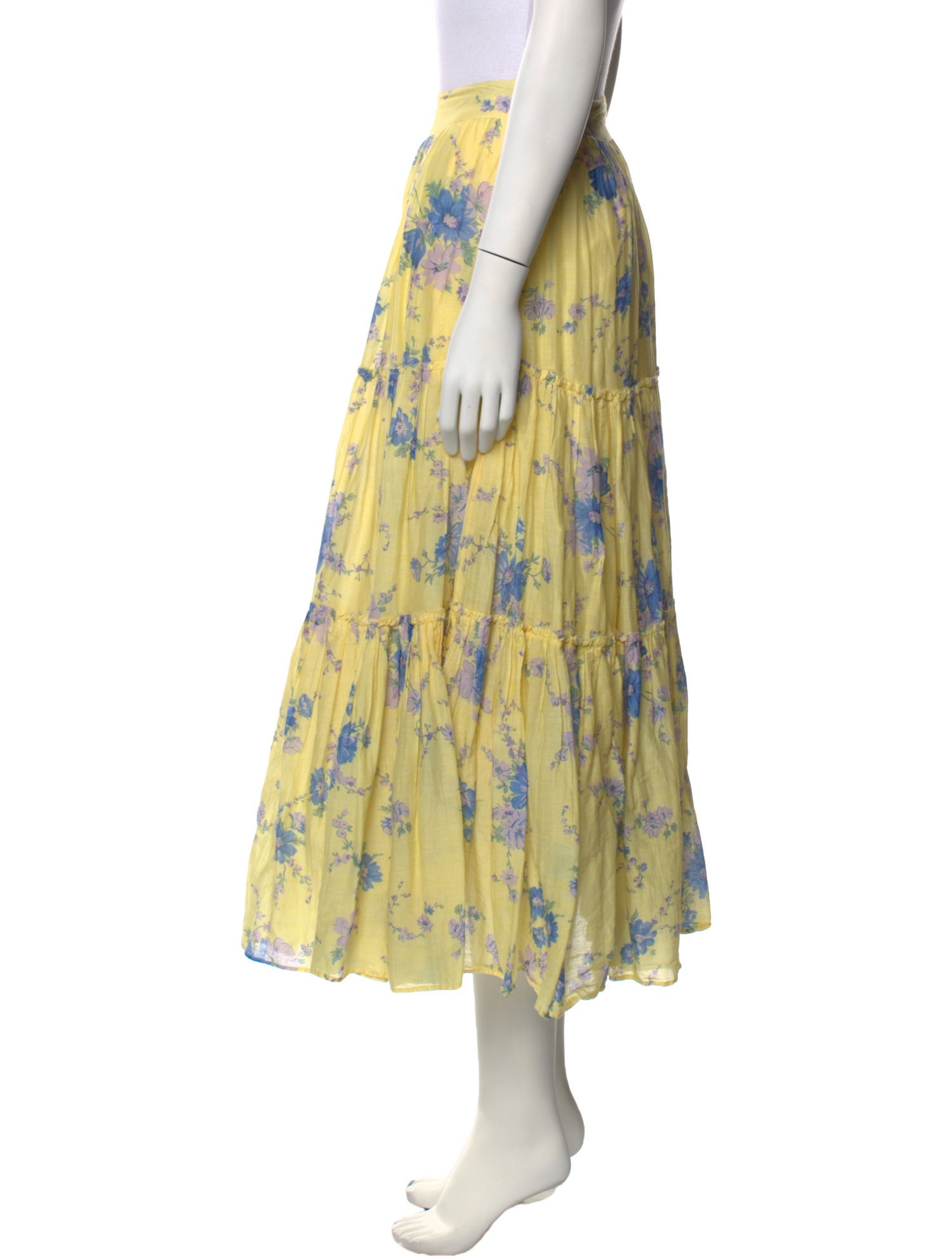 LoveShackFancy Floral Print Midi Length Skirt