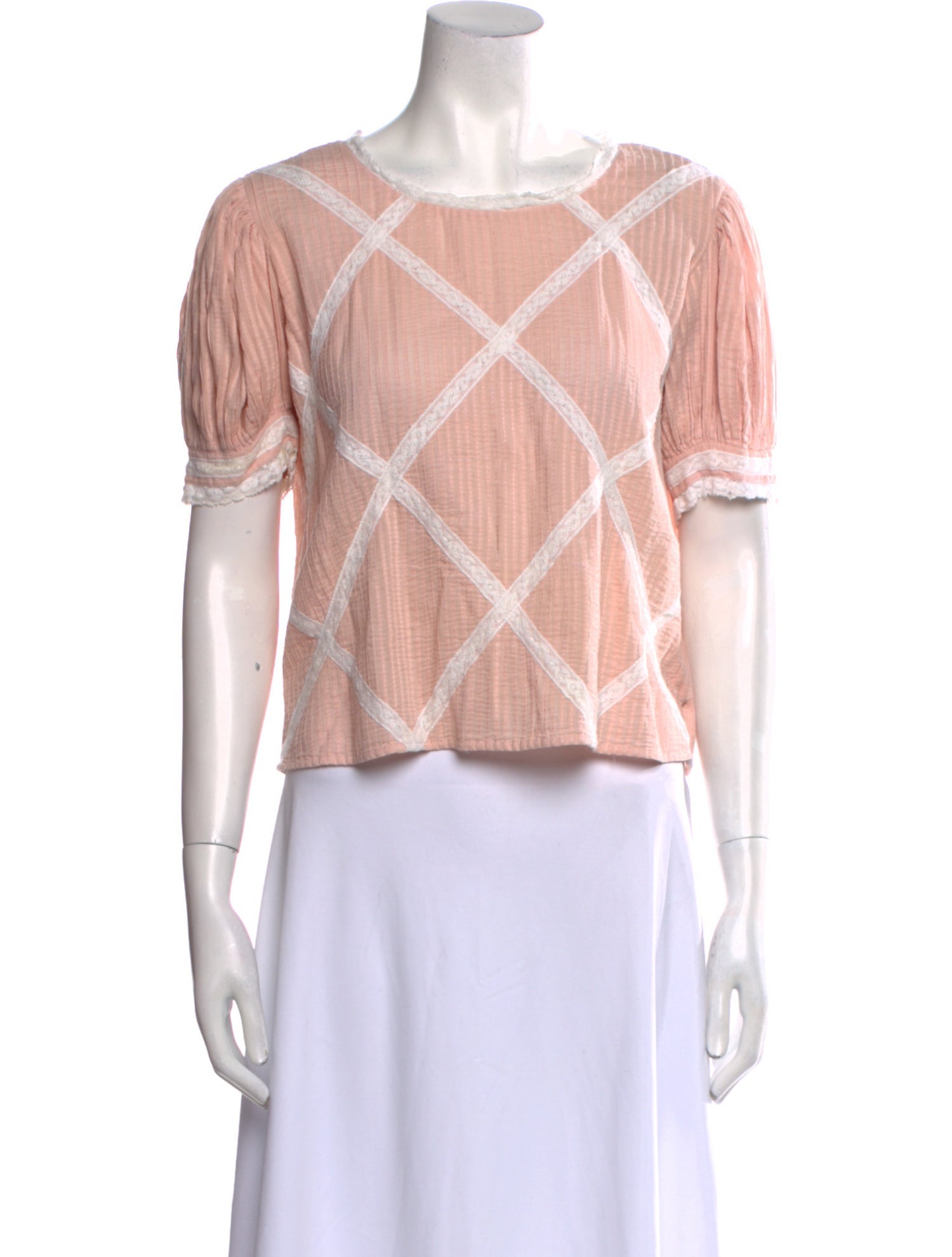 LoveShackFancy Plaid Print Bateau Neckline Crop Top