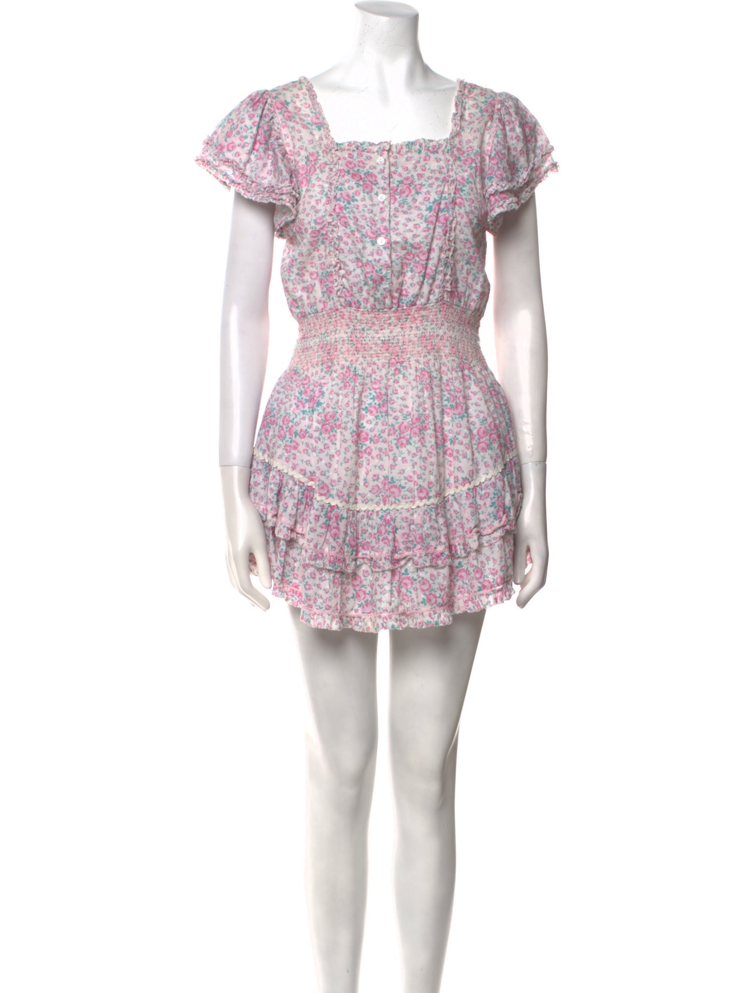 LoveShackFancy Floral Print Mini Dress