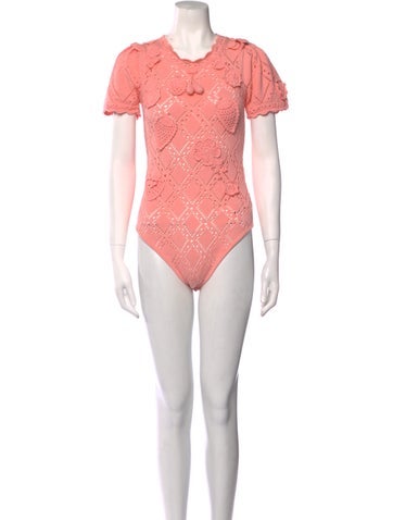 LoveShackFancy Tops Crew Neck Short Sleeve Bodysuit S