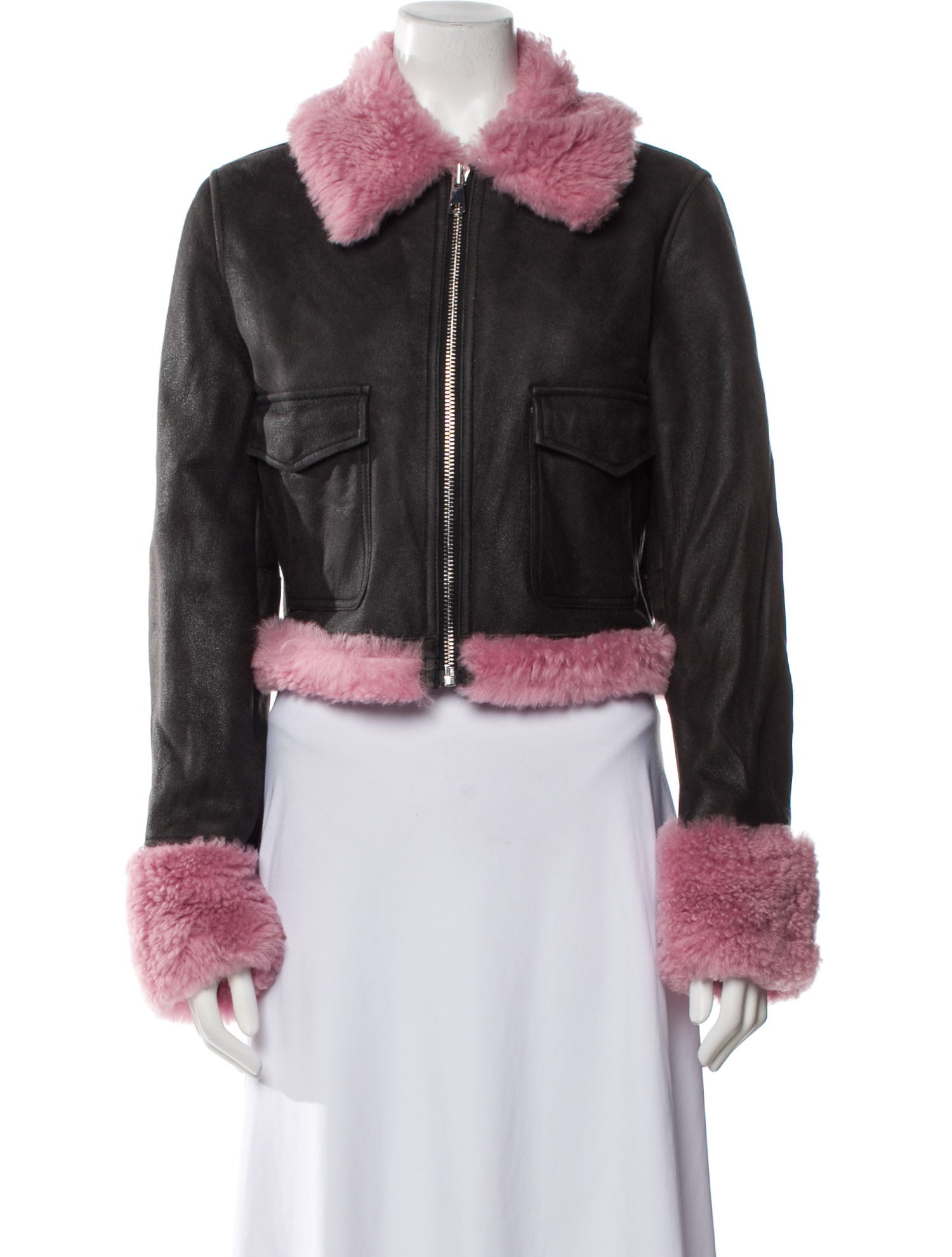 LoveShackFancy Lamb Fur Colorblock Pattern Fur Jacket