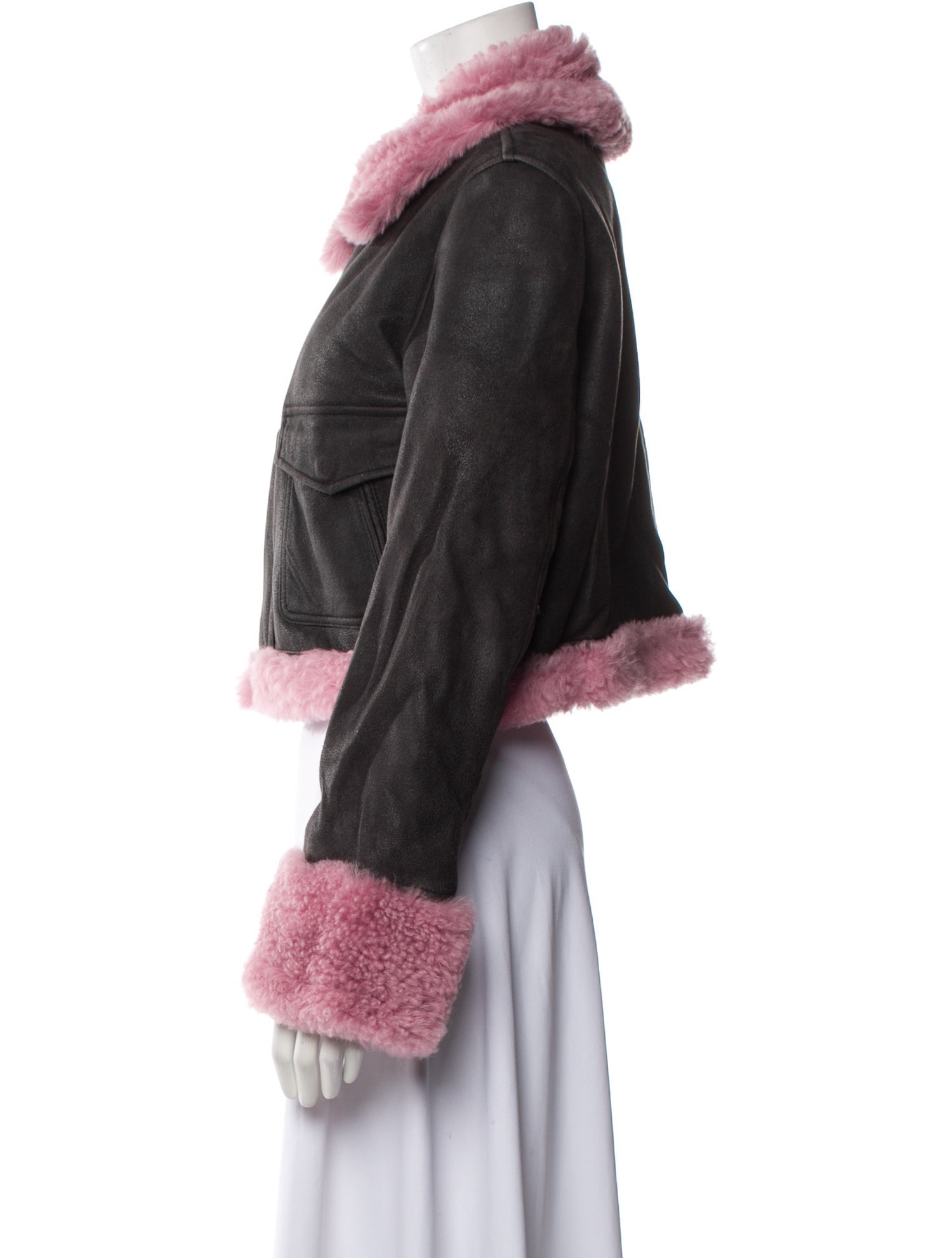 LoveShackFancy Lamb Fur Colorblock Pattern Fur Jacket