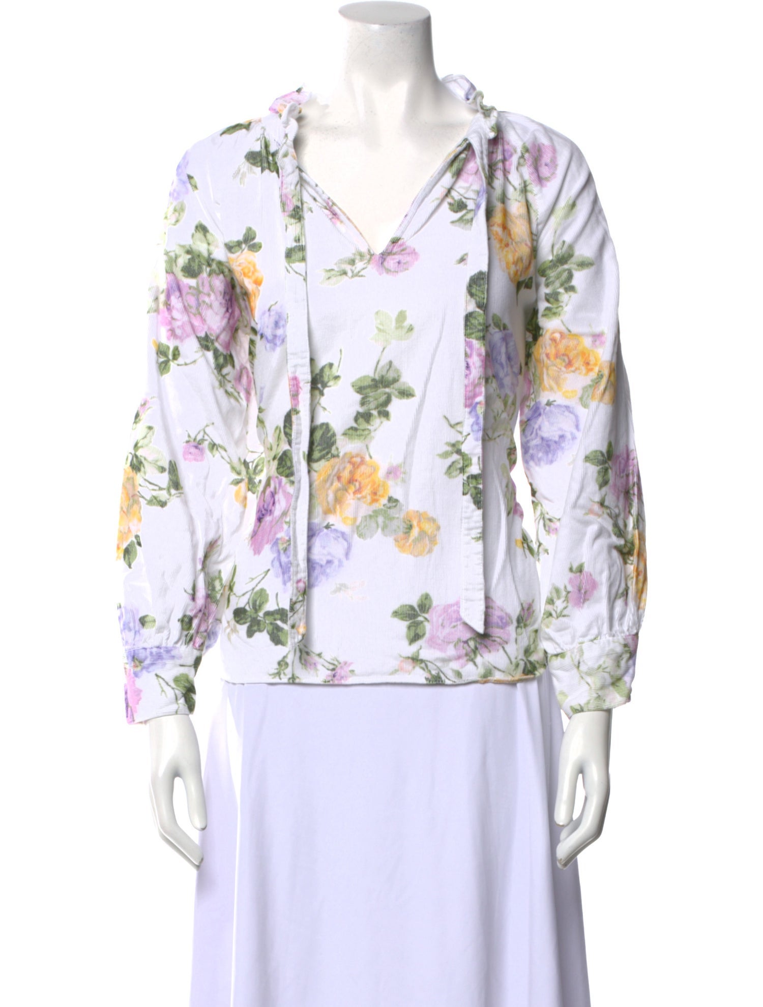 LoveShackFancy Floral Print V-Neck Blouse