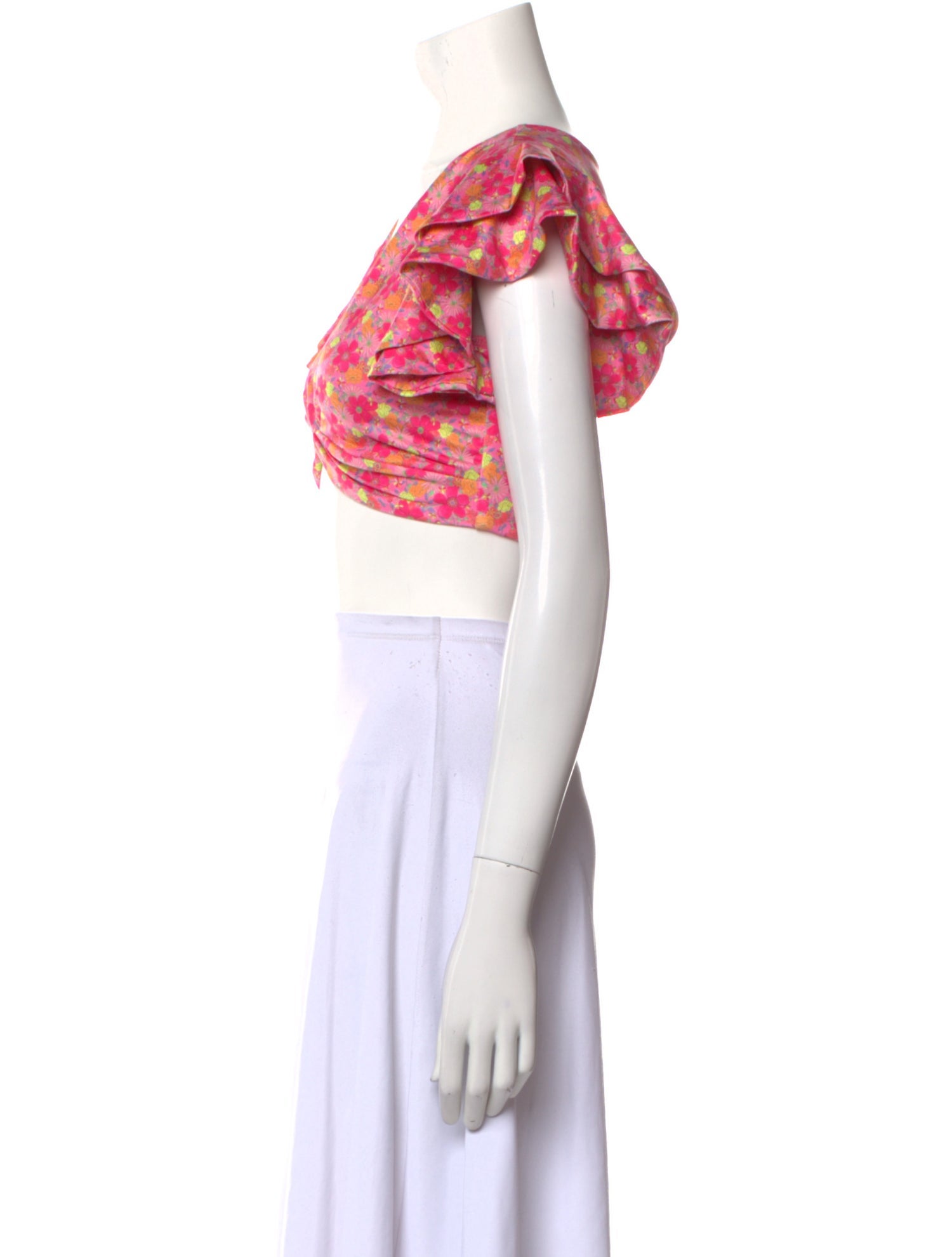 LoveShackFancy Floral Print V-Neck Crop Top