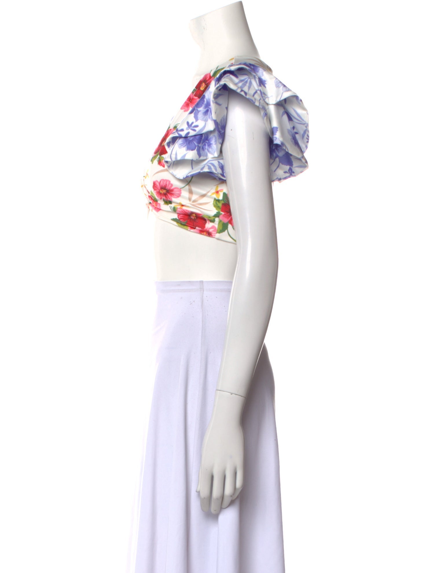 LoveShackFancy Floral Print Plunge Neckline Crop Top