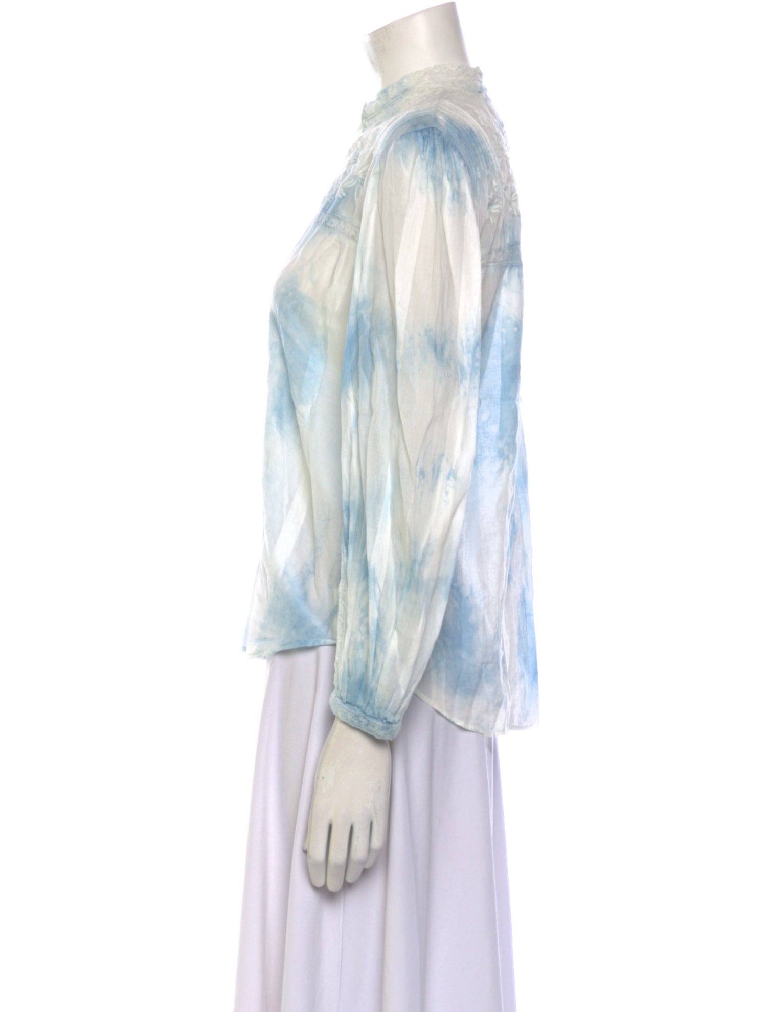 LoveShackFancy Tie-Dye Print Mock Neck Button-Up Top
