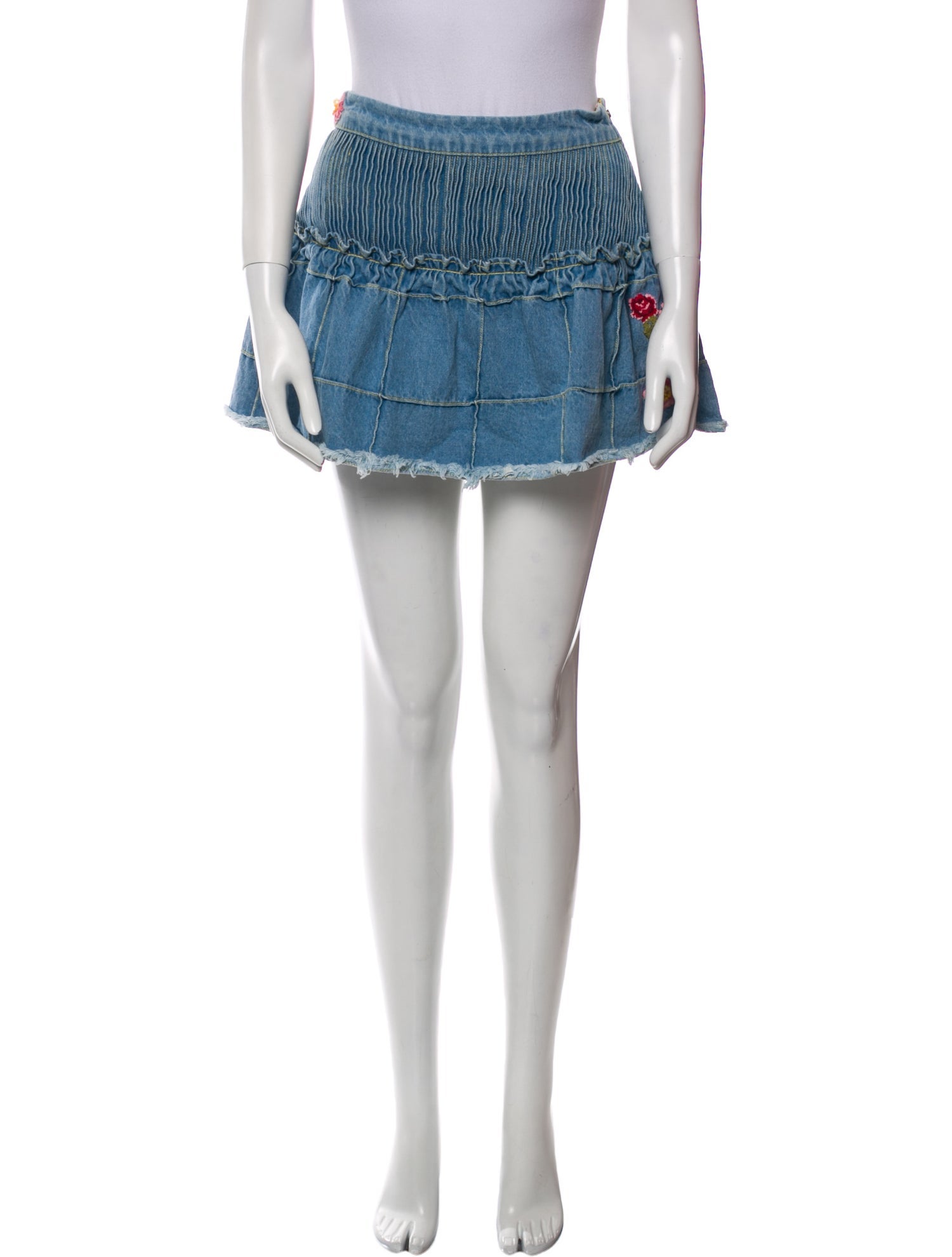 LoveShackFancy Embroidered Accent Mini Skirt