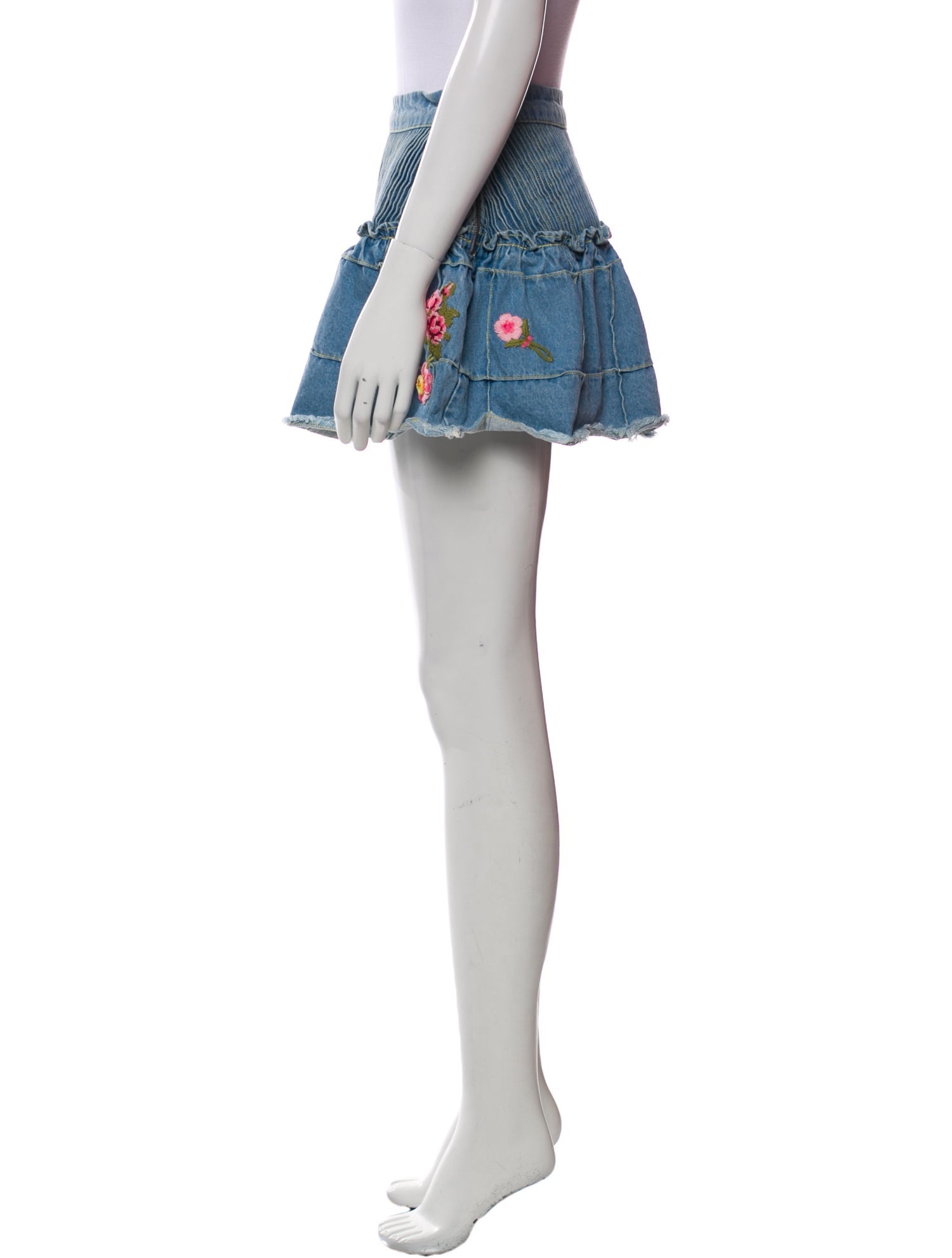 LoveShackFancy Embroidered Accent Mini Skirt