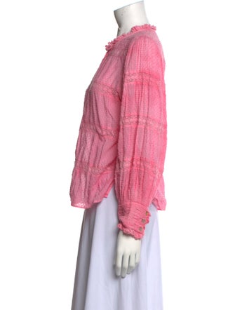 LoveShackFancy Mock Neck Long Sleeve Button-Up Top