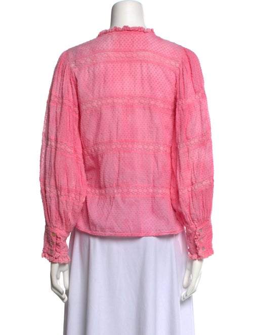 LoveShackFancy Mock Neck Long Sleeve Button-Up Top