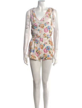 LoveShackFancy Floral Print V-Neck Romper