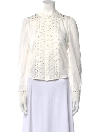 LoveShackFancy Crew Neck Long Sleeve Button-Up Top