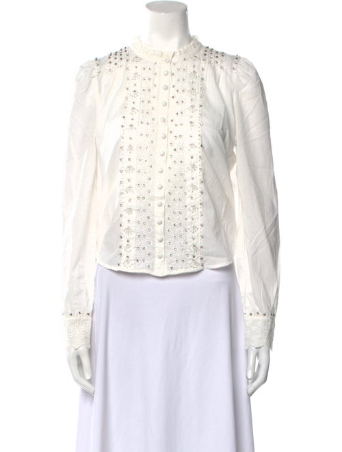 LoveShackFancy Crew Neck Long Sleeve Button-Up Top