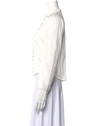 LoveShackFancy Crew Neck Long Sleeve Button-Up Top