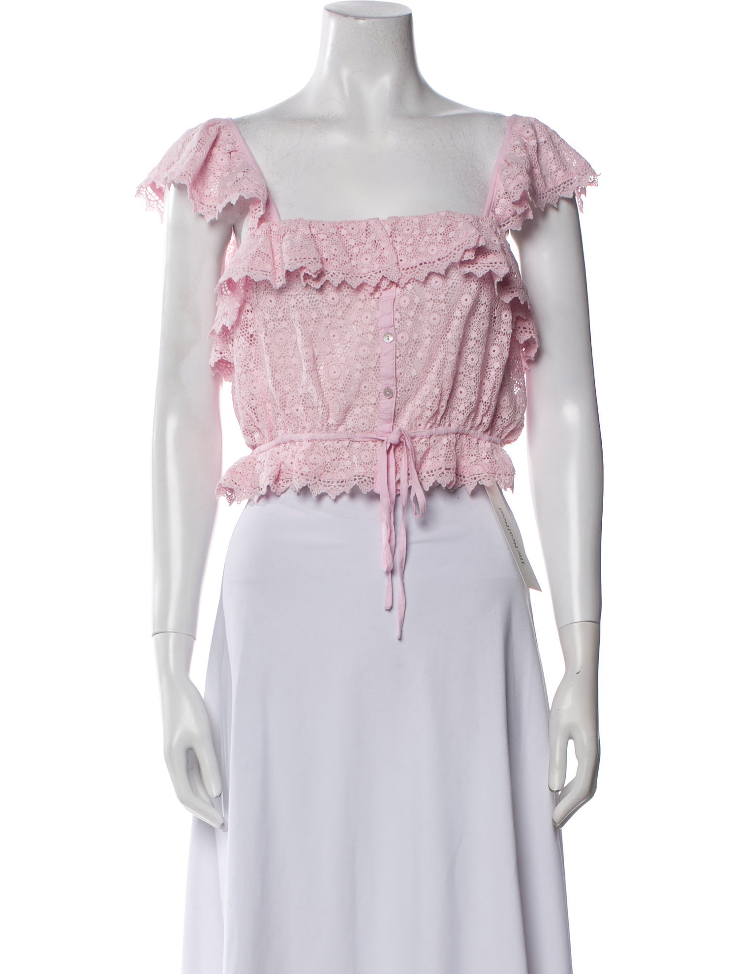 LoveShackFancy Lace Pattern Square Neckline Crop Top