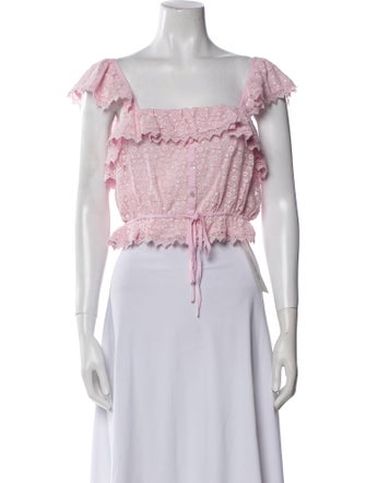 LoveShackFancy Lace Pattern Square Neckline Crop Top